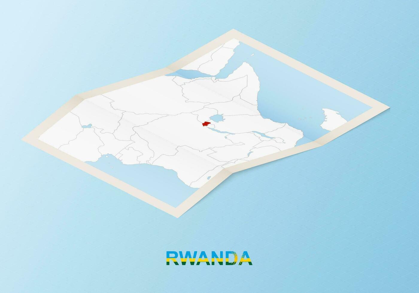 Folded paper map of Rwanda with neighboring countries in isometric style. vector