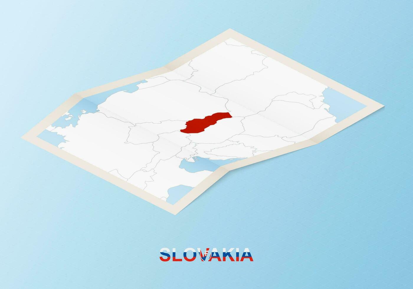 Folded paper map of Slovakia with neighboring countries in isometric style. vector