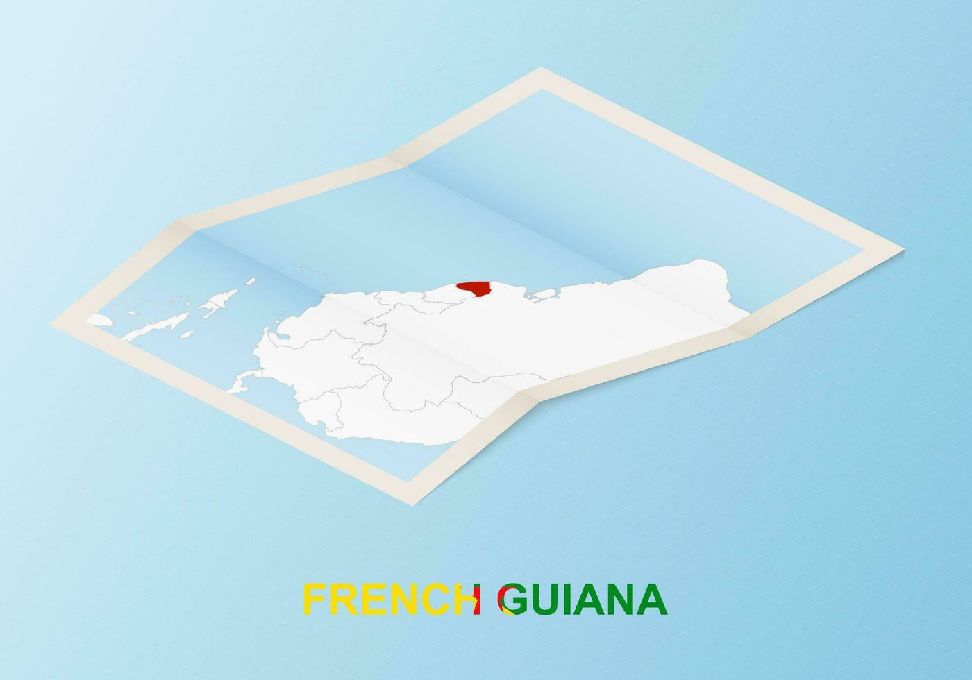 Folded paper map of French Guiana with neighboring countries in isometric style. vector