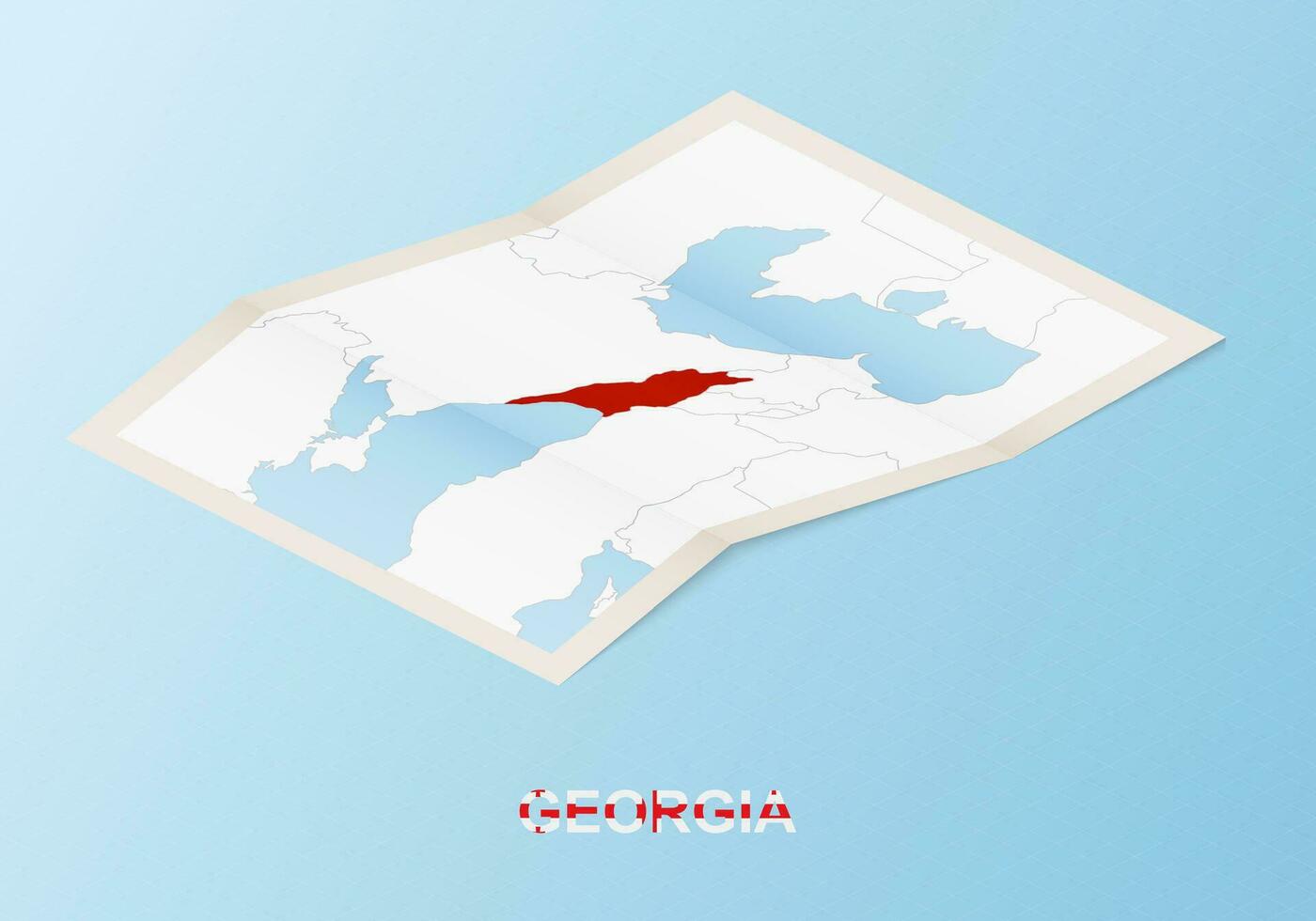 Folded paper map of Georgia with neighboring countries in isometric style. vector