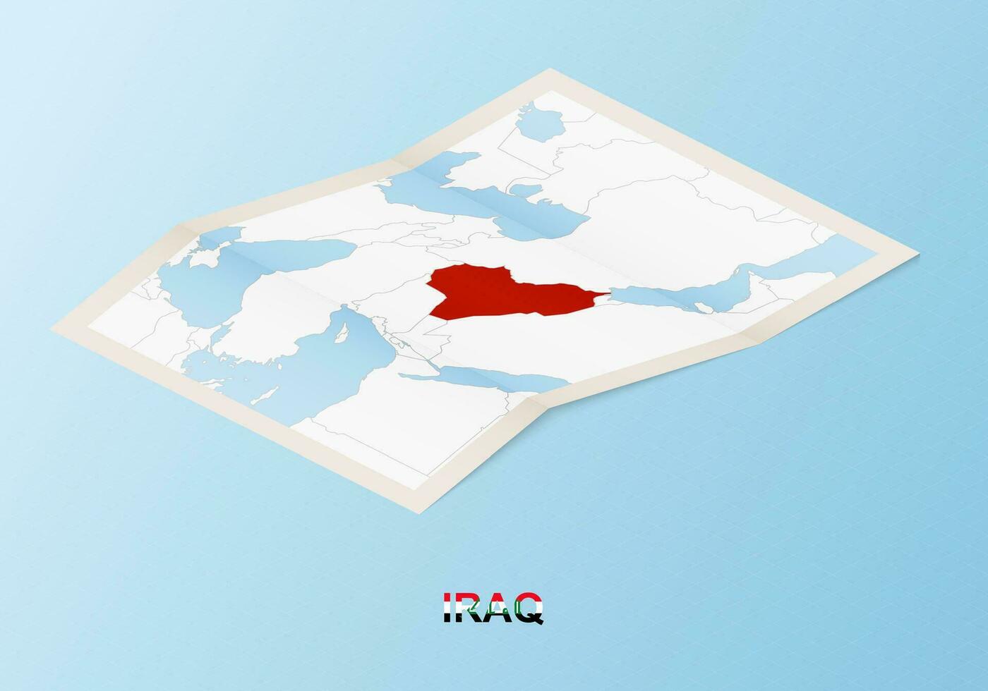 doblada papel mapa de Irak con vecino países en isométrica estilo. vector