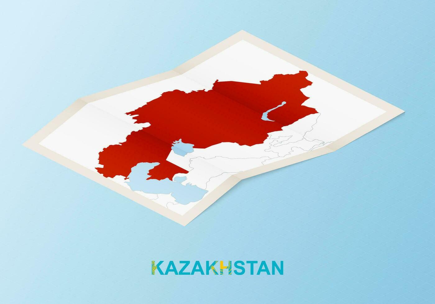 Folded paper map of Kazakhstan with neighboring countries in isometric style. vector