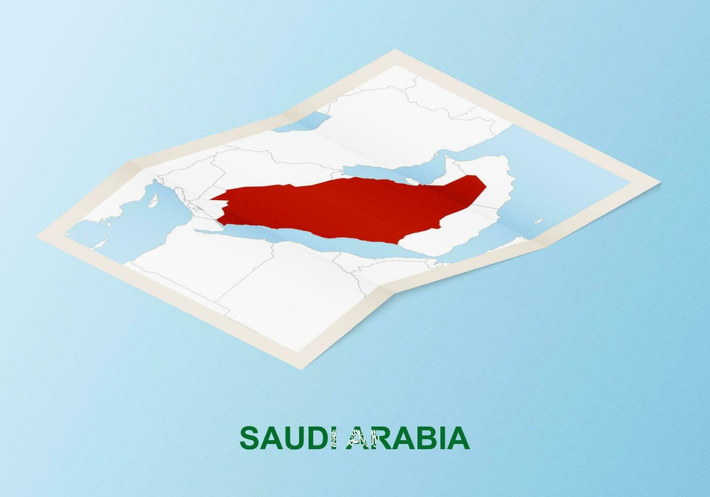 Folded paper map of Saudi Arabia with neighboring countries in isometric style. vector