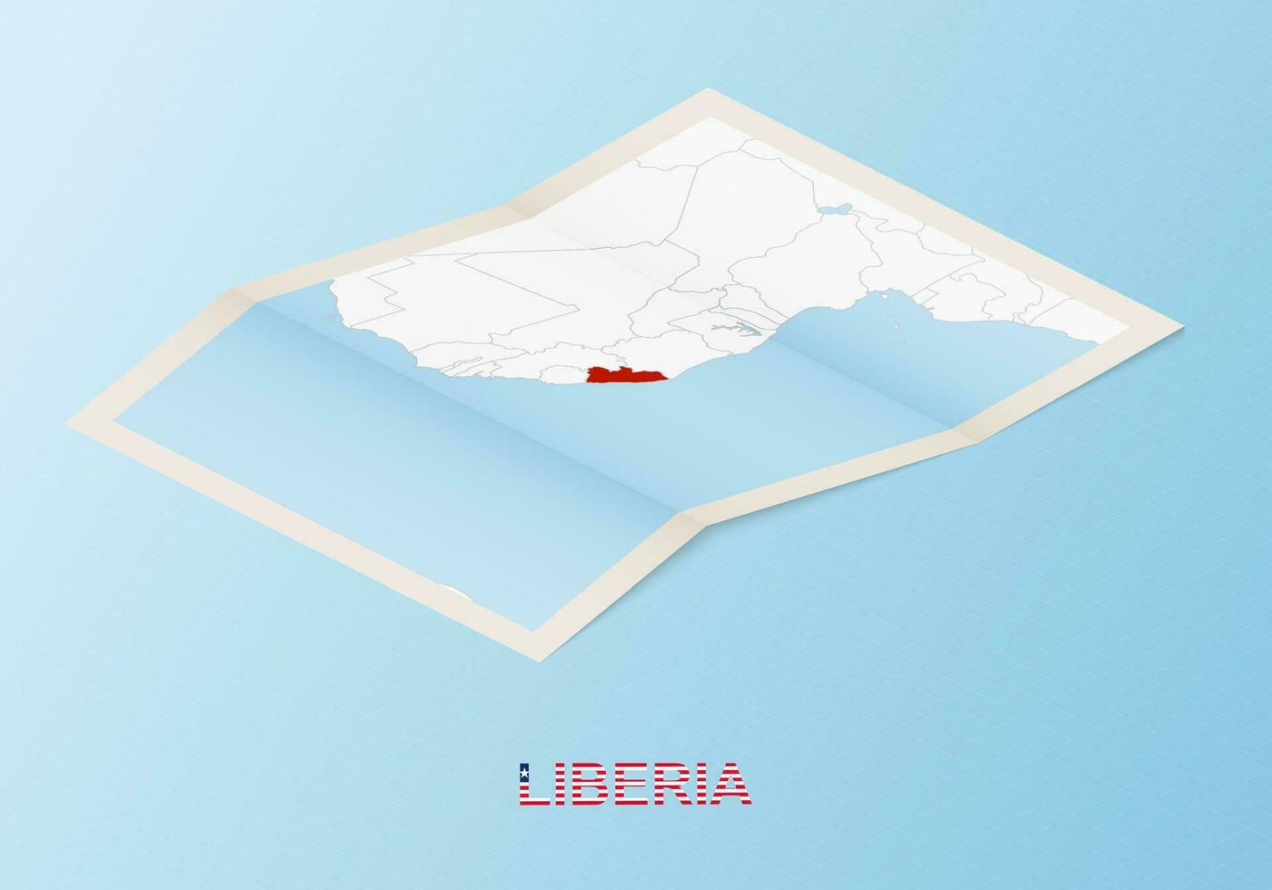 Folded paper map of Liberia with neighboring countries in isometric style. vector