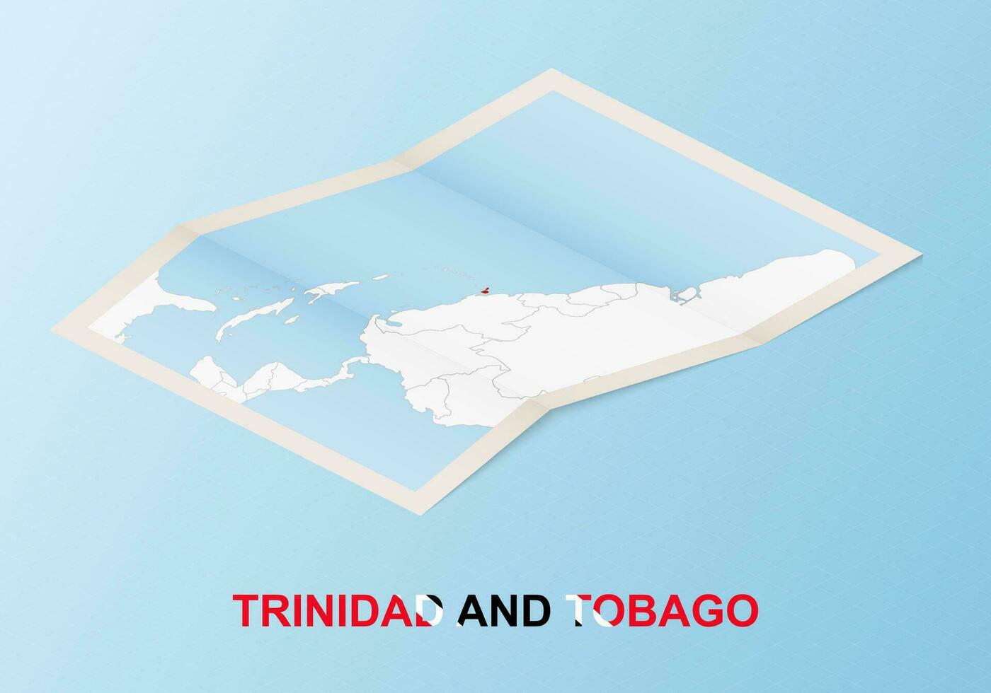 Folded paper map of Trinidad and Tobago with neighboring countries in isometric style. vector