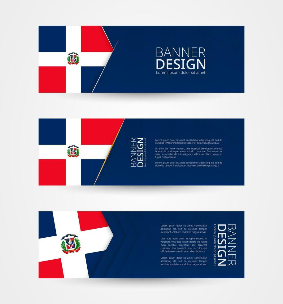 Set of three horizontal banners with flag of Dominican Republic. Web banner design template in color of Dominican Republic flag. vector