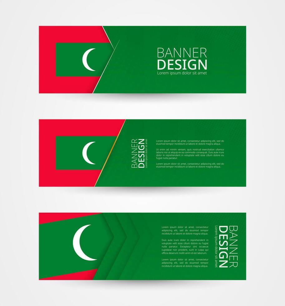 Set of three horizontal banners with flag of Maldives. Web banner design template in color of Maldives flag. vector