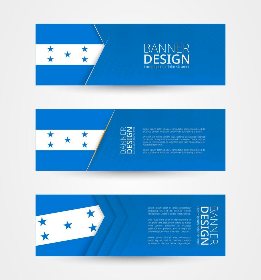 Set of three horizontal banners with flag of Honduras. Web banner design template in color of Honduras flag. vector