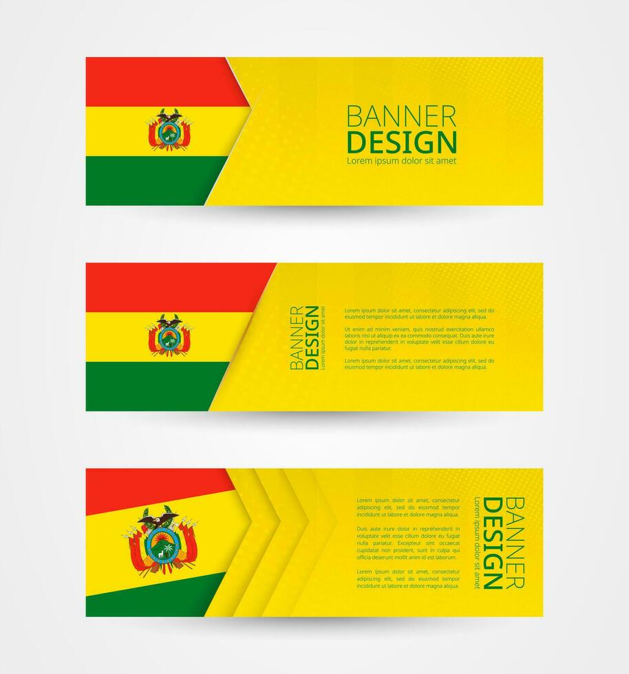 Set of three horizontal banners with flag of Bolivia. Web banner design template in color of Bolivia flag. vector