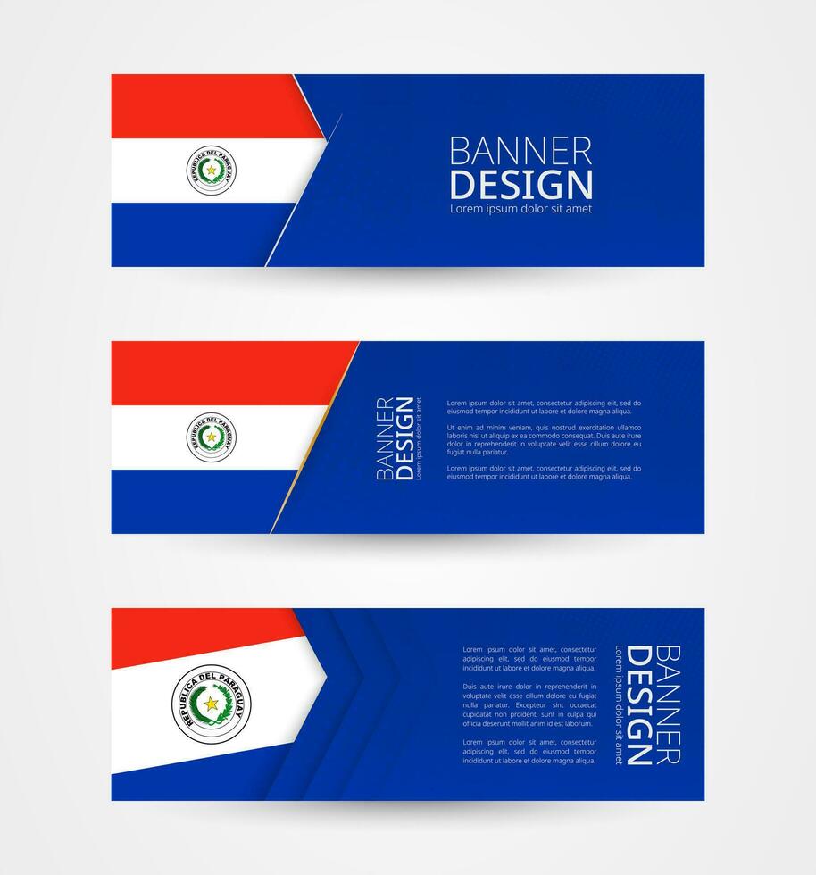 Set of three horizontal banners with flag of Paraguay. Web banner design template in color of Paraguay flag. vector