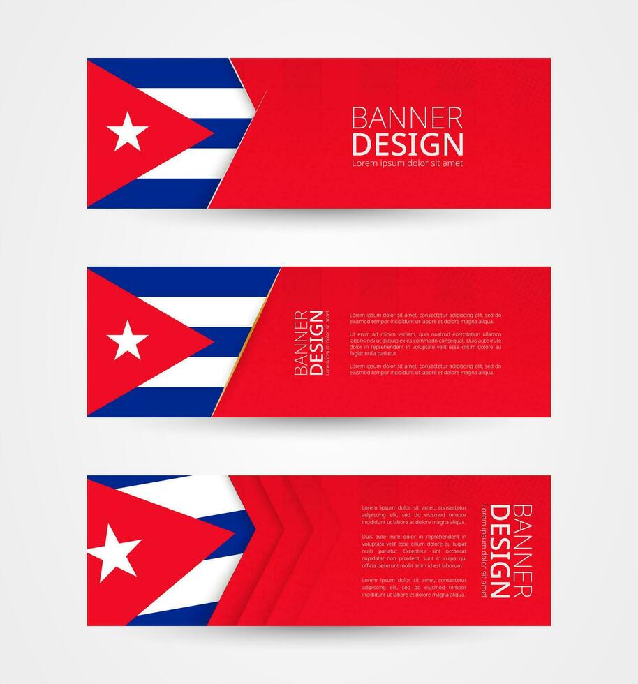 Set of three horizontal banners with flag of Cuba. Web banner design template in color of Cuba flag. vector