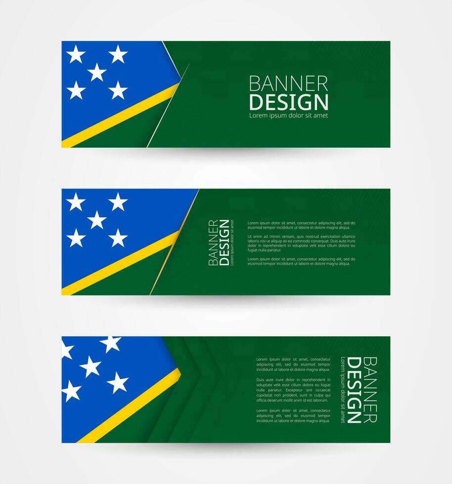 conjunto de Tres horizontal pancartas con bandera de Salomón islas web bandera diseño modelo en color de Salomón islas bandera. vector