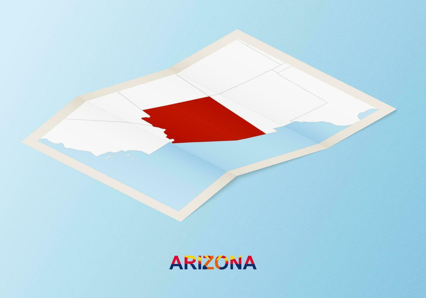 Folded paper map of Arizona with neighboring countries in isometric style. vector