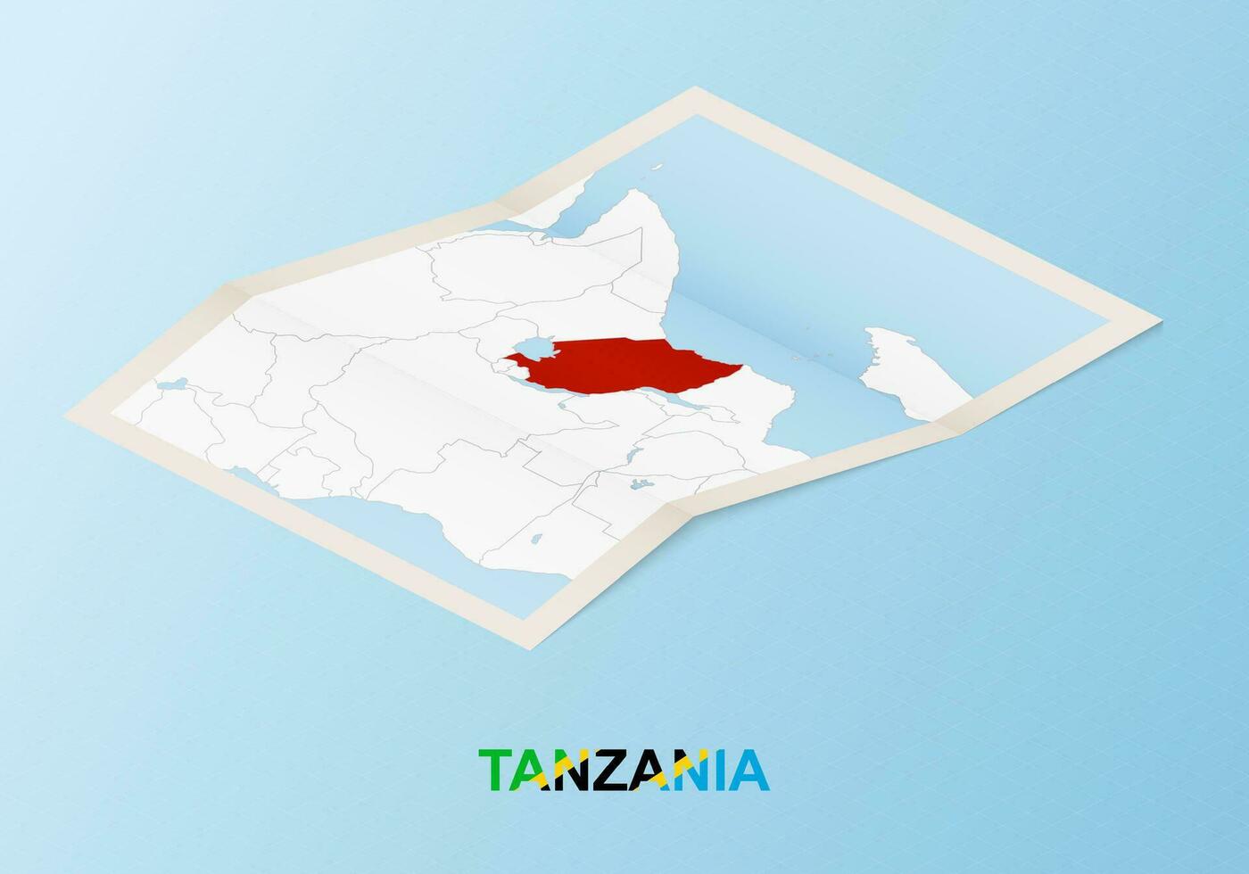 Folded paper map of Tanzania with neighboring countries in isometric style. vector