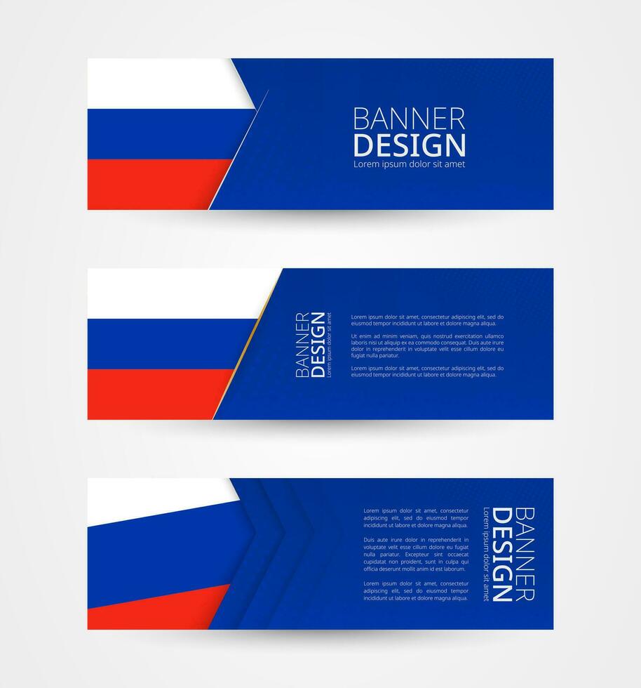conjunto de Tres horizontal pancartas con bandera de Rusia. web bandera diseño modelo en color de Rusia bandera. vector