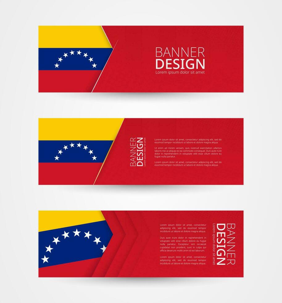 conjunto de Tres horizontal pancartas con bandera de Venezuela. web bandera diseño modelo en color de Venezuela bandera. vector