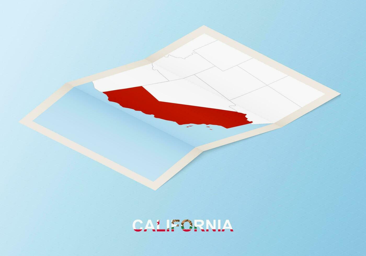 Folded paper map of California with neighboring countries in isometric style. vector