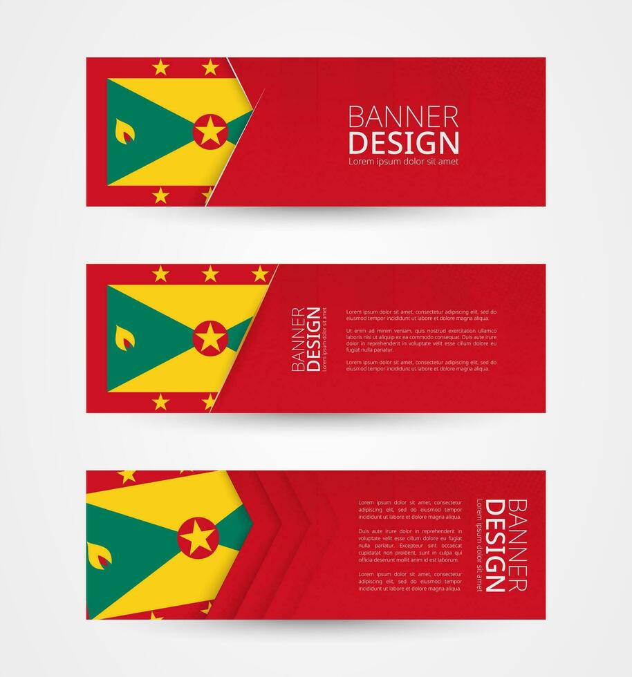 conjunto de Tres horizontal pancartas con bandera de Granada. web bandera diseño modelo en color de Granada bandera. vector