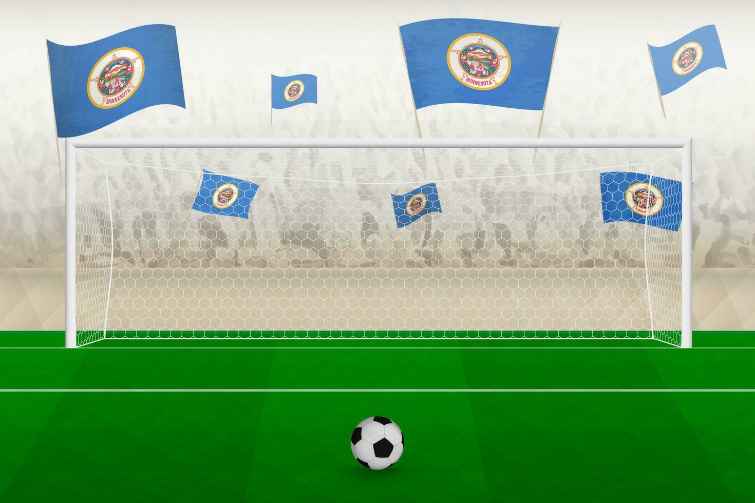 Minnesota fútbol americano equipo aficionados con banderas de Minnesota aplausos en estadio, multa patada concepto en un fútbol fósforo. vector