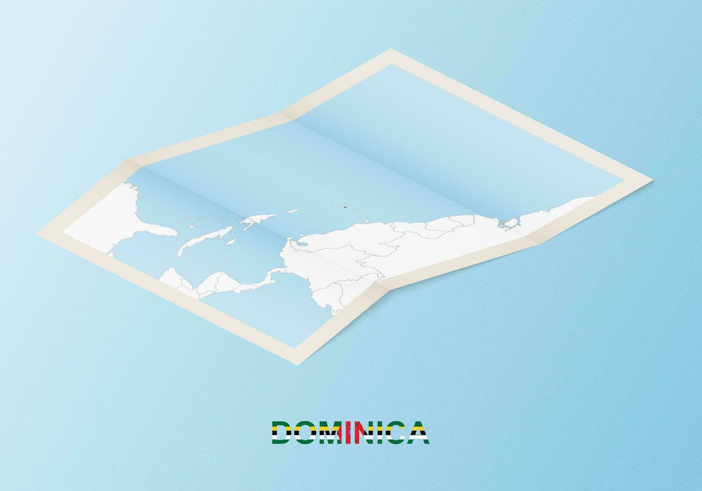 Folded paper map of Dominica with neighboring countries in isometric style. vector