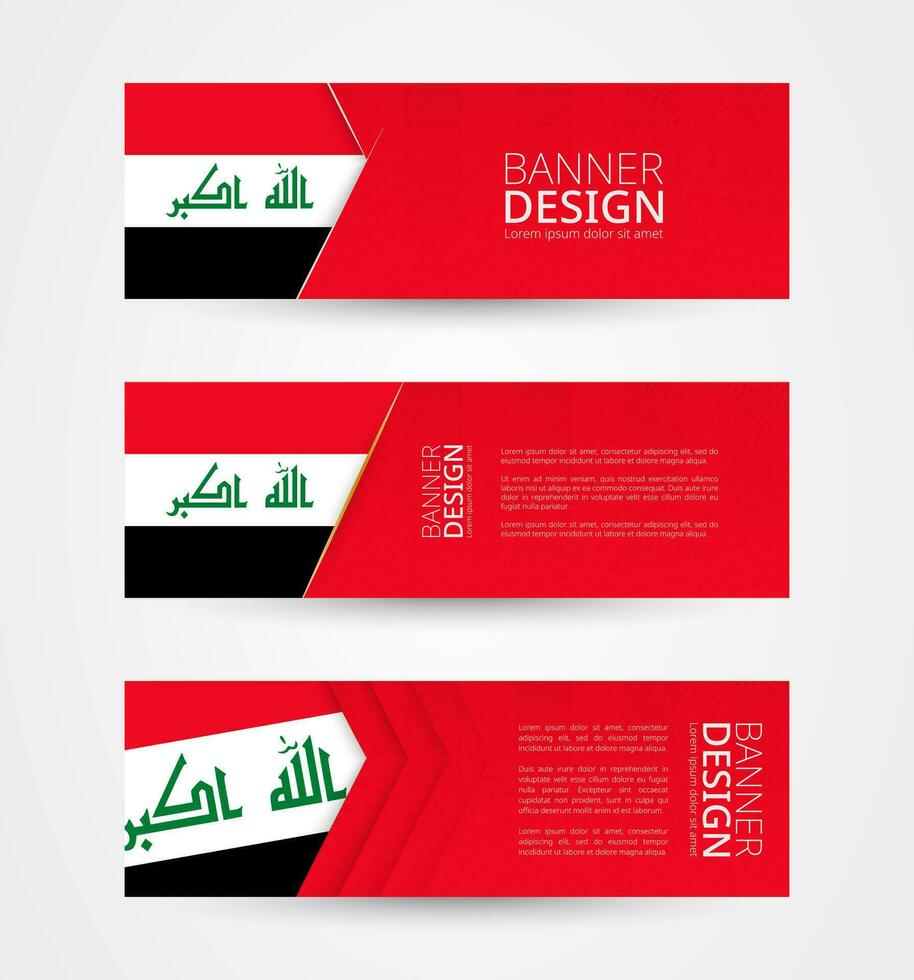 Set of three horizontal banners with flag of Iraq. Web banner design template in color of Iraq flag. vector