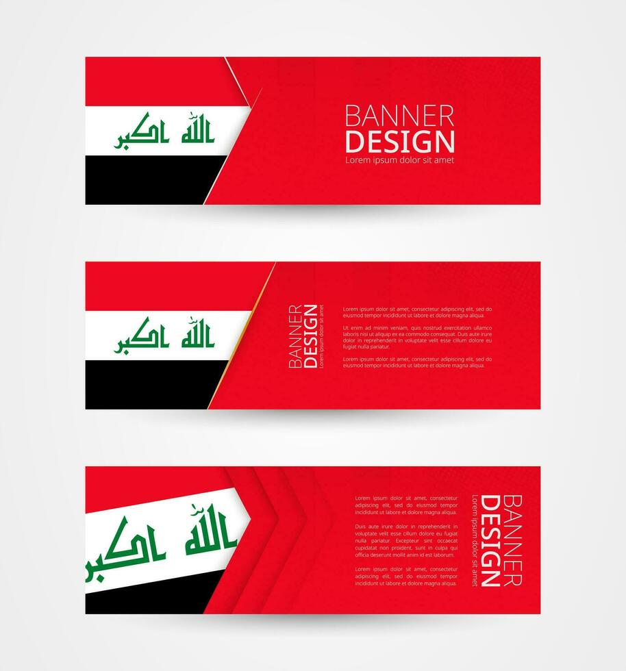 conjunto de Tres horizontal pancartas con bandera de Irak. web bandera diseño modelo en color de Irak bandera. vector