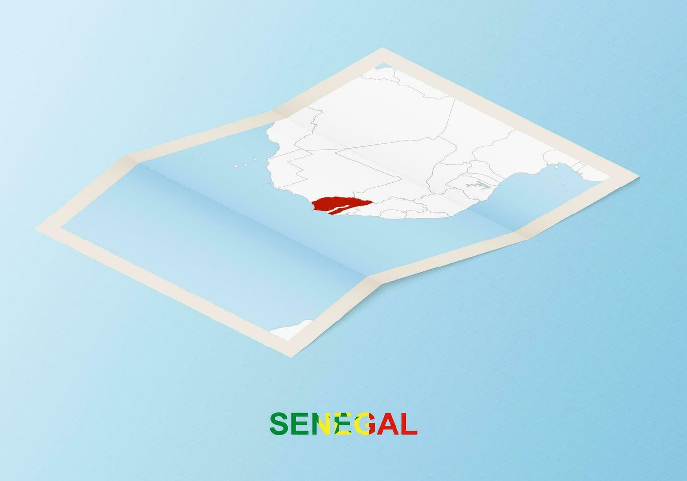 Folded paper map of Senegal with neighboring countries in isometric style. vector