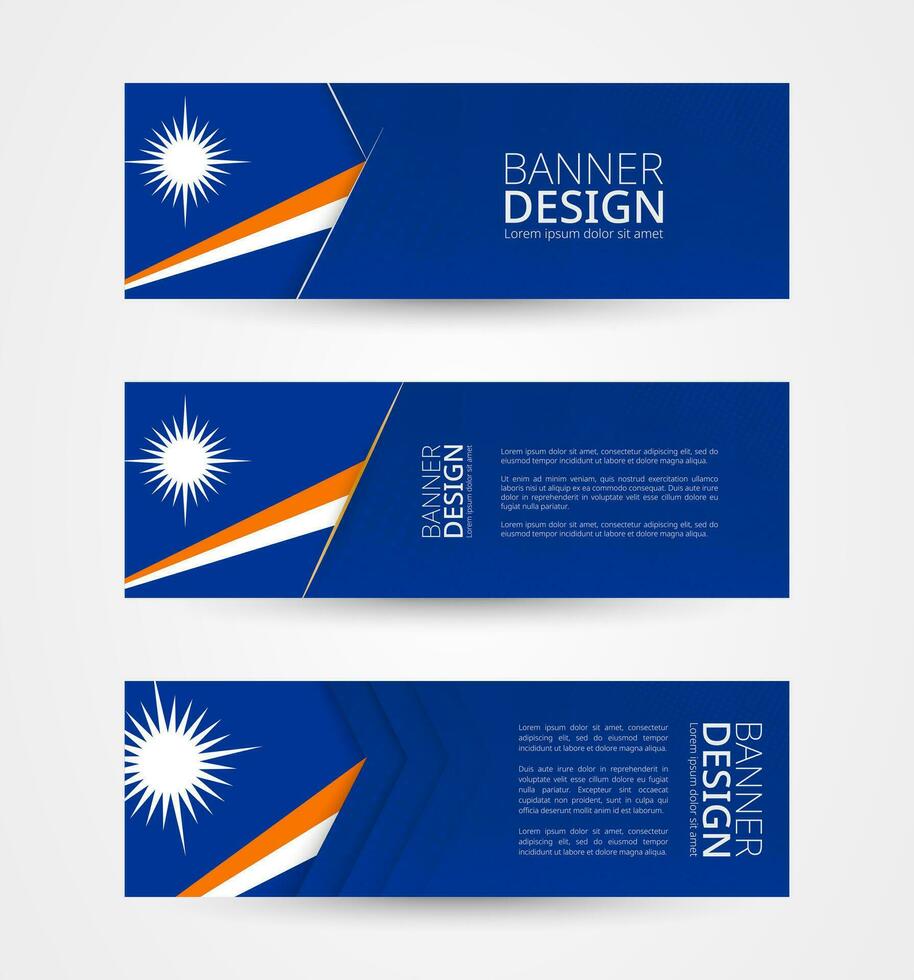 Set of three horizontal banners with flag of Marshall Islands. Web banner design template in color of Marshall Islands flag. vector