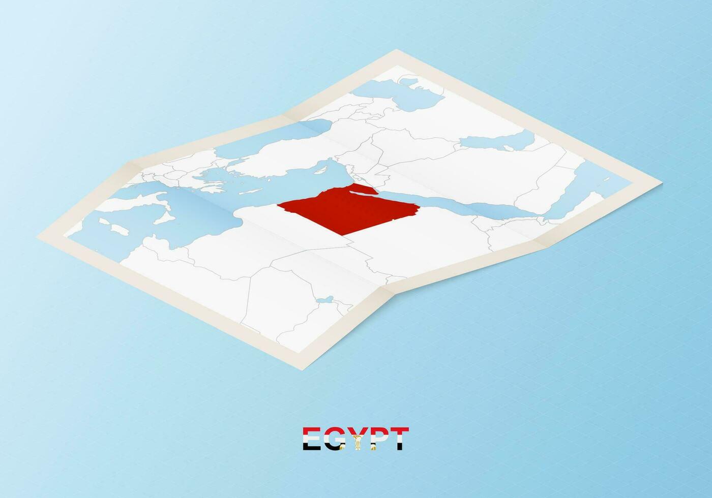 Folded paper map of Egypt with neighboring countries in isometric style. vector