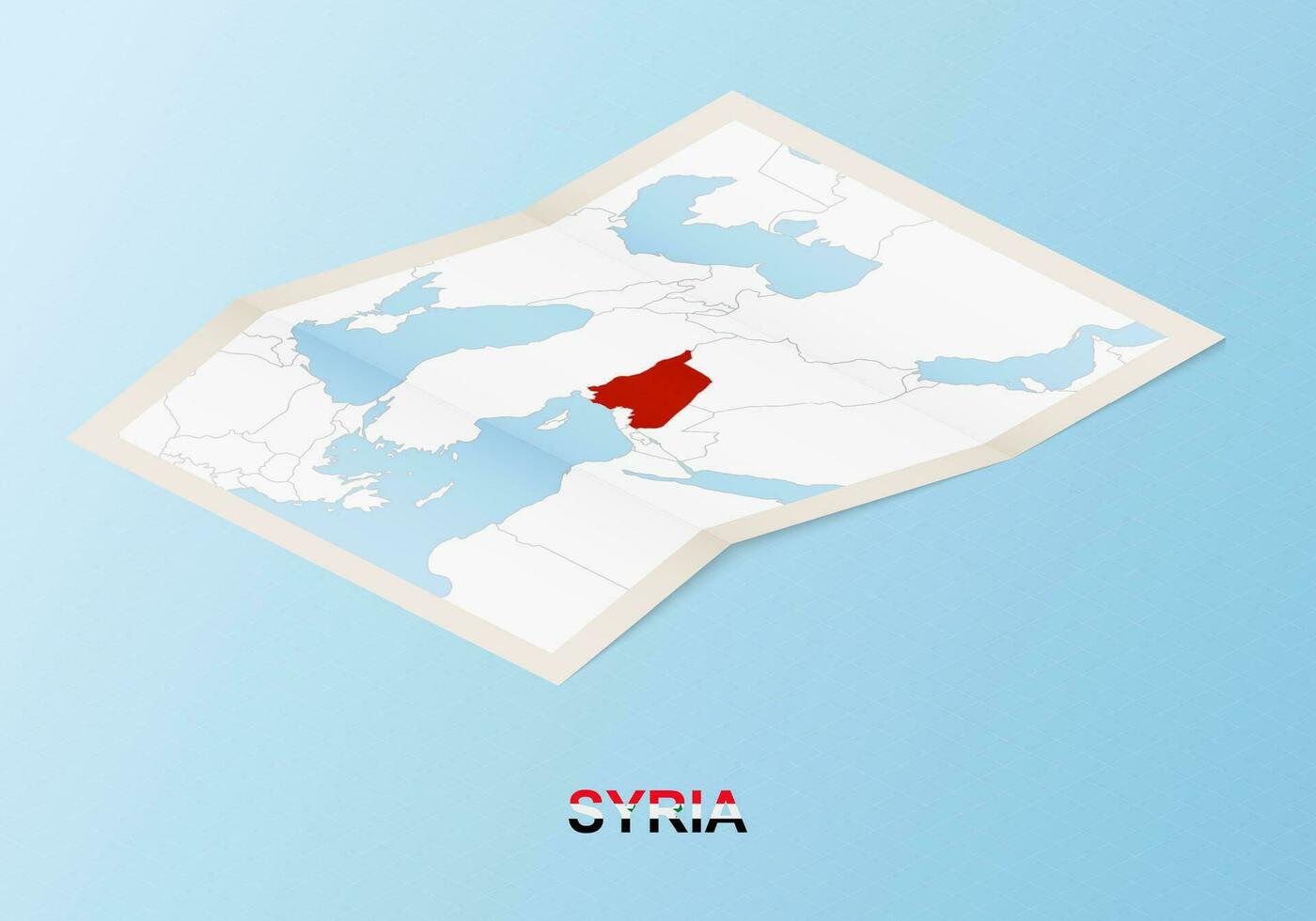 Folded paper map of Syria with neighboring countries in isometric style. vector