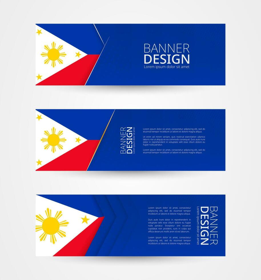 Set of three horizontal banners with flag of Philippines. Web banner design template in color of Philippines flag. vector