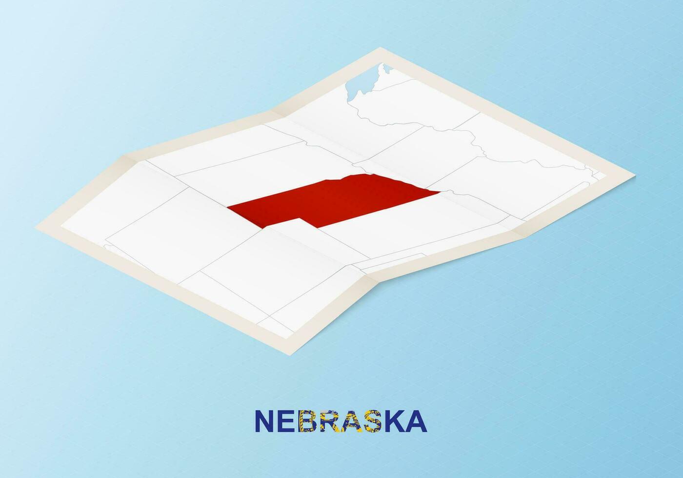 Folded paper map of Nebraska with neighboring countries in isometric style. vector