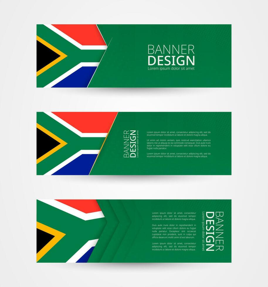 Set of three horizontal banners with flag of South Africa. Web banner design template in color of South Africa flag. vector
