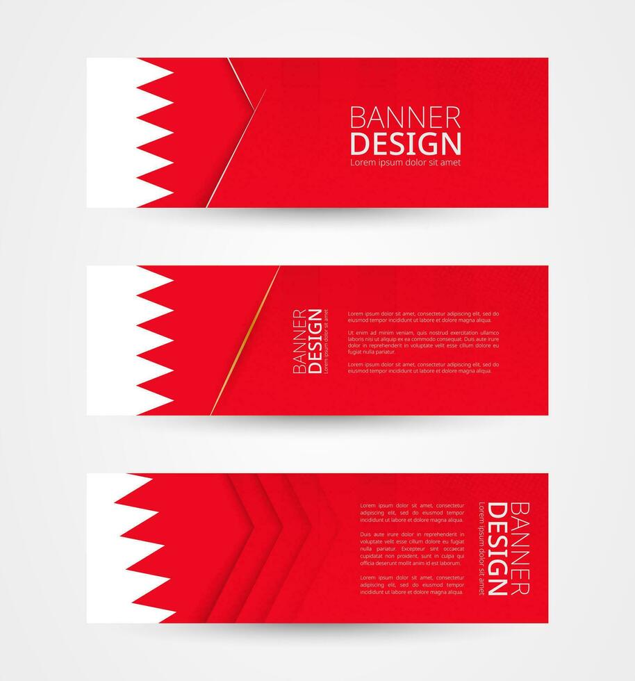 Set of three horizontal banners with flag of Bahrain. Web banner design template in color of Bahrain flag. vector