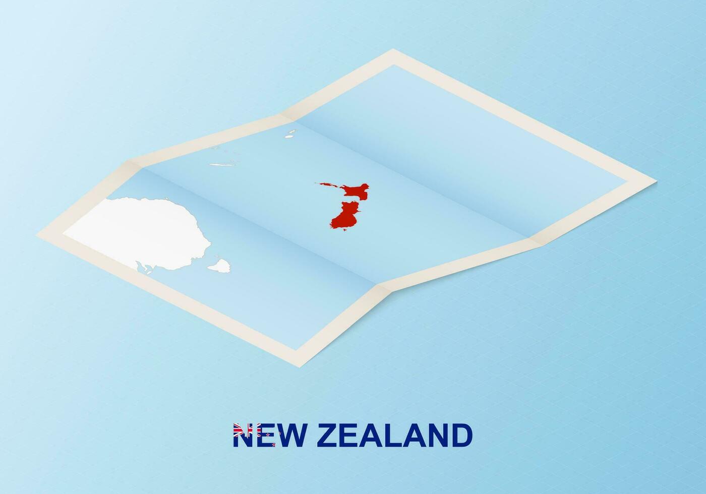 Folded paper map of New Zealand with neighboring countries in isometric style. vector