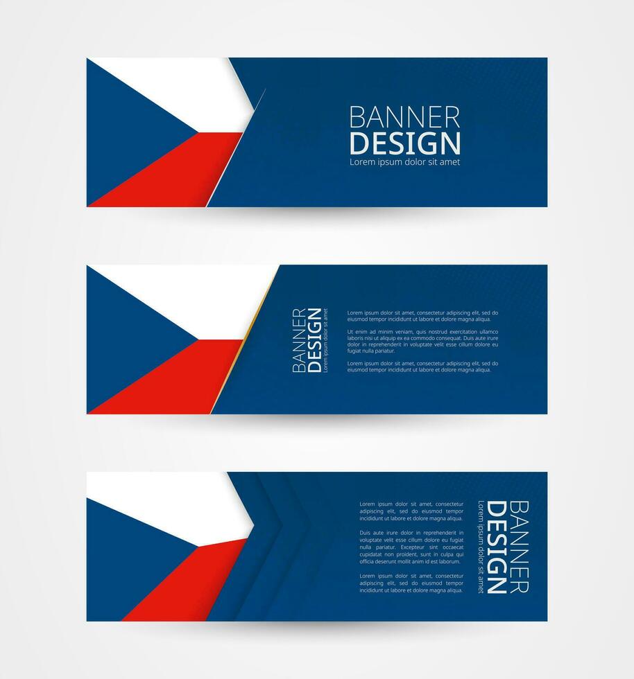 conjunto de Tres horizontal pancartas con bandera de checo república. web bandera diseño modelo en color de checo república bandera. vector