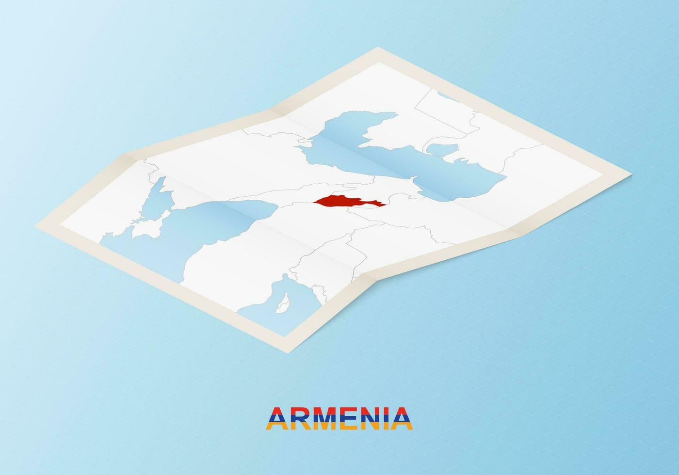 Folded paper map of Armenia with neighboring countries in isometric style. vector