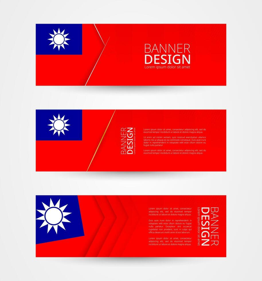 conjunto de Tres horizontal pancartas con bandera de taiwán web bandera diseño modelo en color de Taiwán bandera. vector