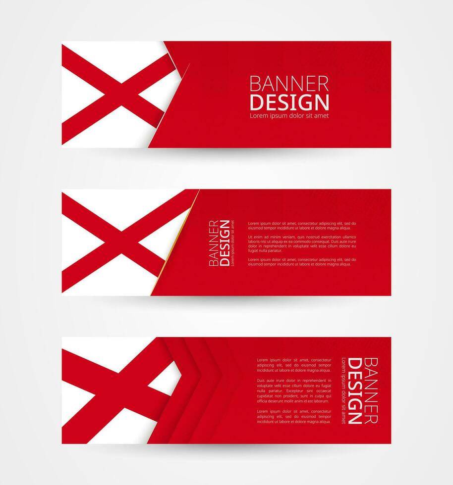 conjunto de Tres horizontal pancartas con nosotros estado bandera de Alabama. web bandera diseño modelo en color de Alabama bandera. vector