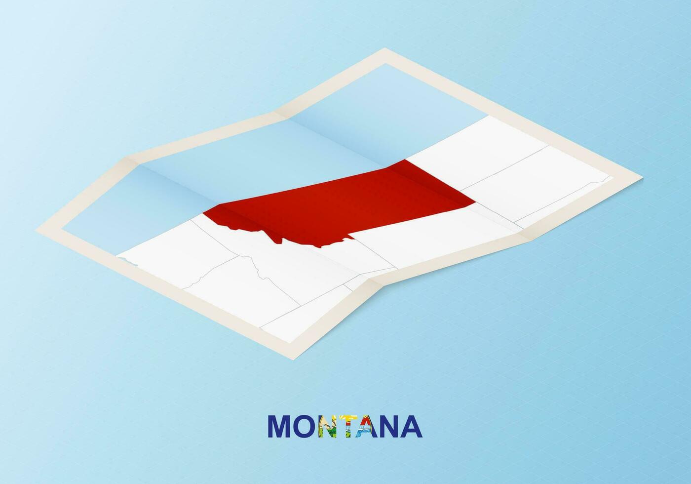 doblada papel mapa de Montana con vecino países en isométrica estilo. vector