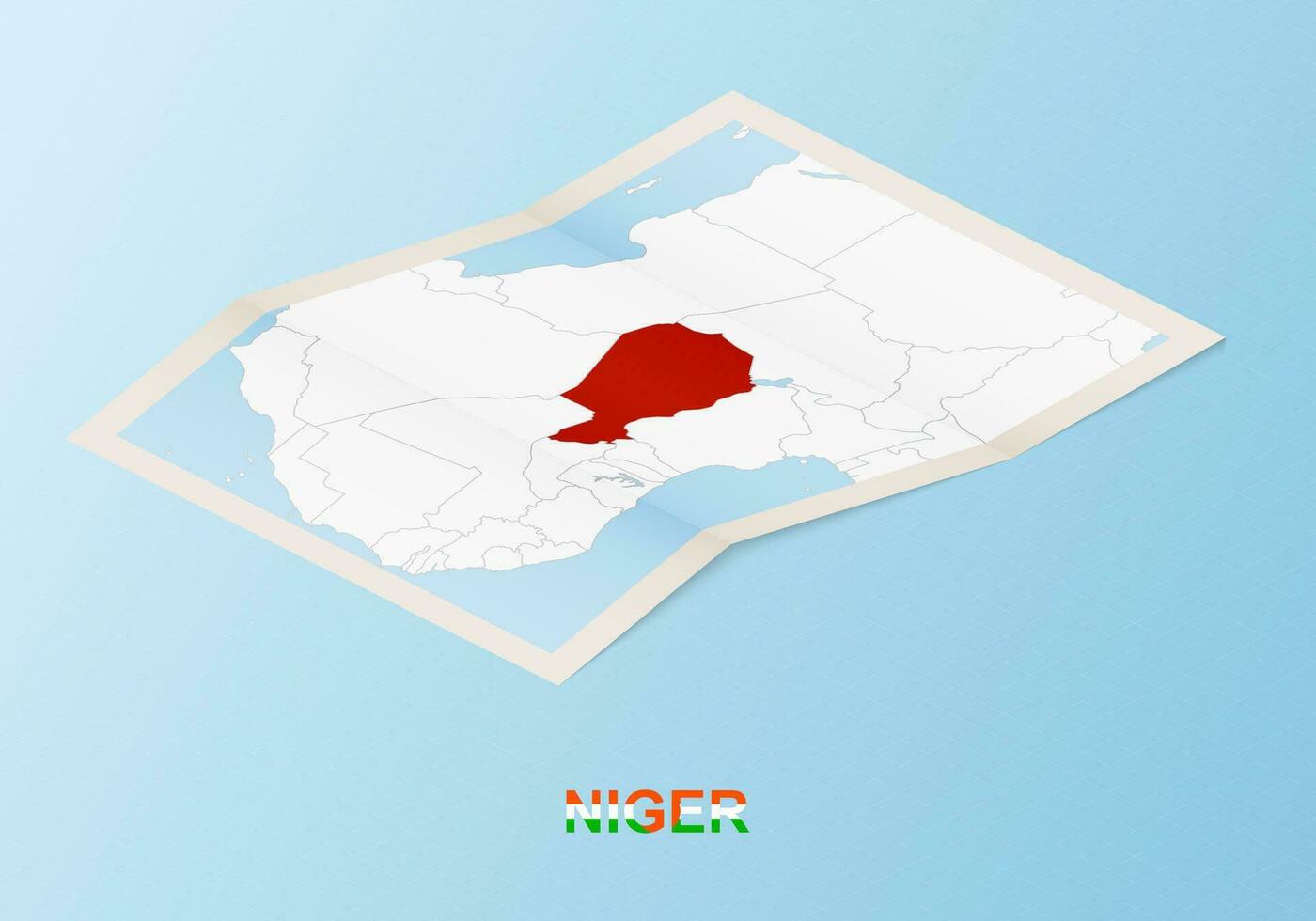 Folded paper map of Niger with neighboring countries in isometric style. vector