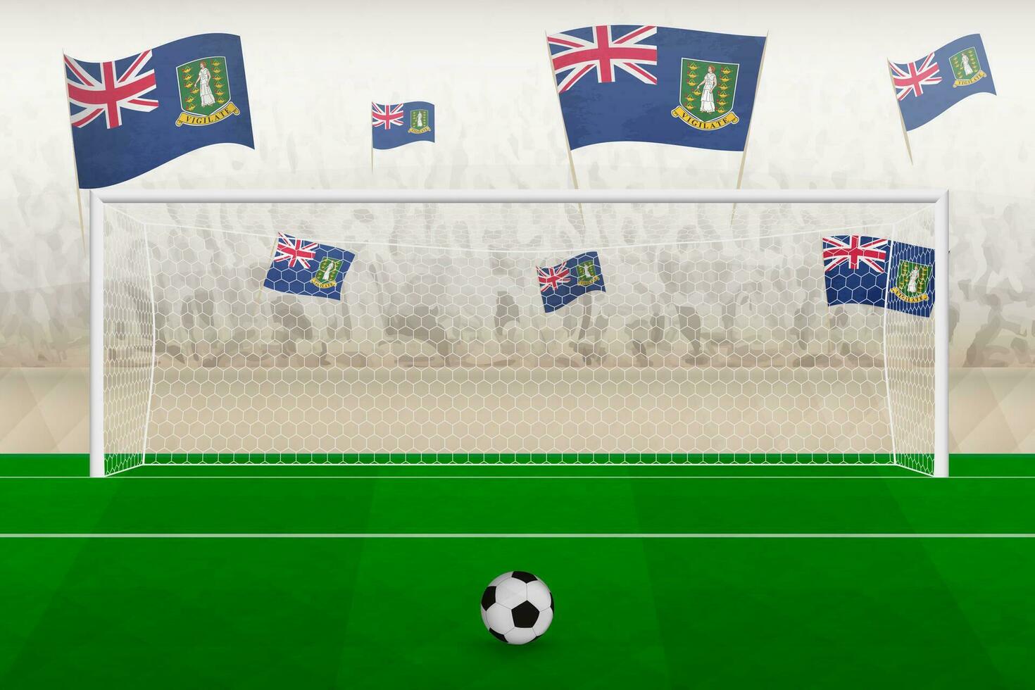 British Virgin Islands football team fans with flags of British Virgin Islands cheering on stadium, penalty kick concept in a soccer match. vector