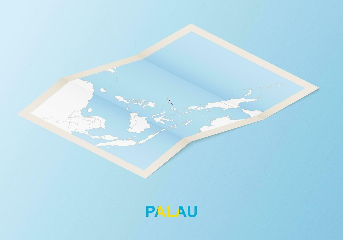 Folded paper map of Palau with neighboring countries in isometric style. vector