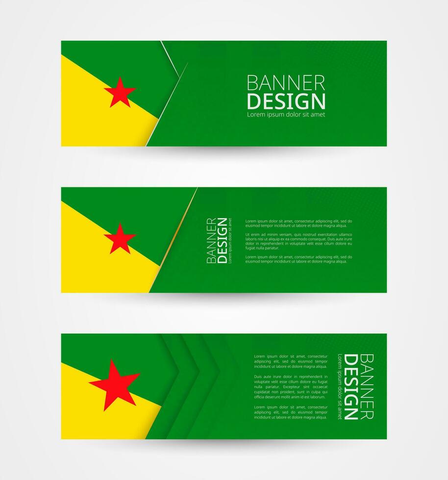conjunto de Tres horizontal pancartas con bandera de francés Guayana. web bandera diseño modelo en color de francés Guayana bandera. vector