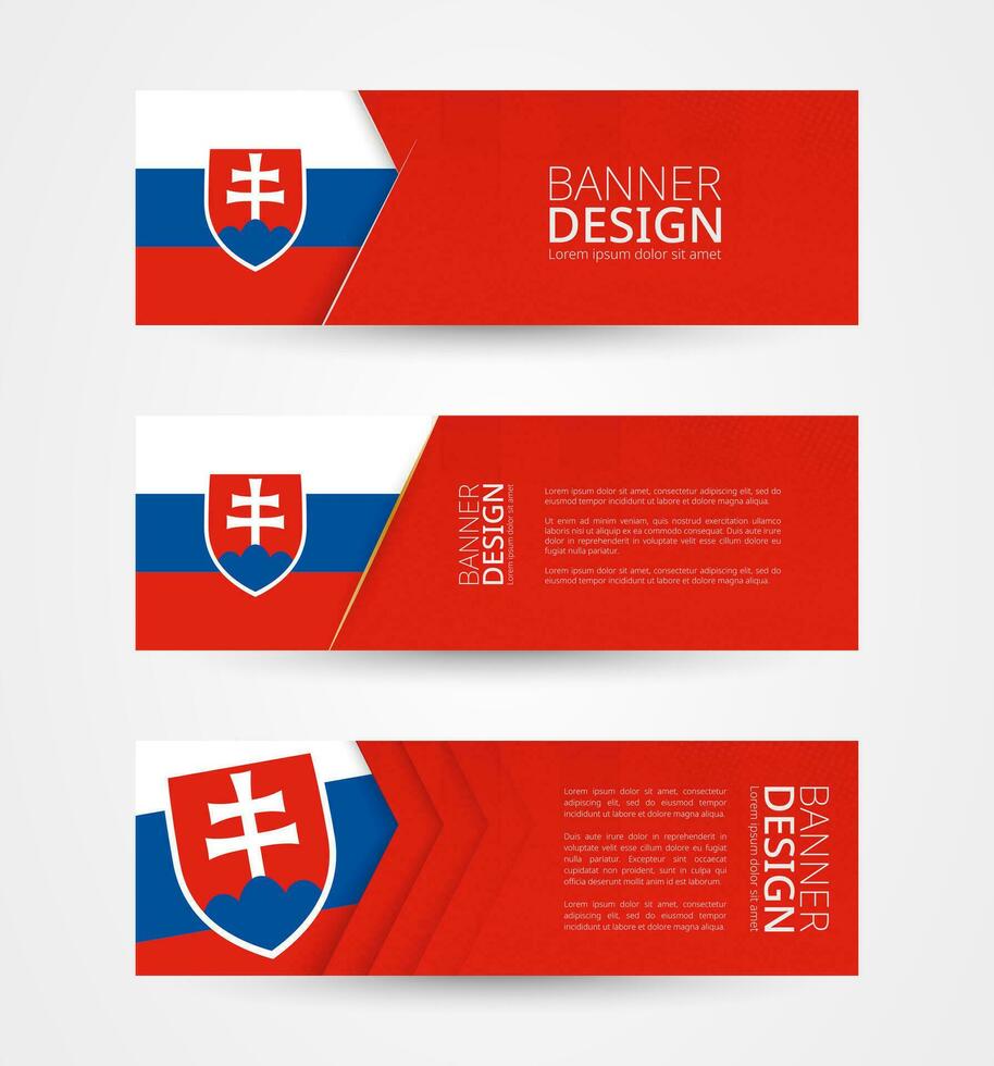 Set of three horizontal banners with flag of Slovakia. Web banner design template in color of Slovakia flag. vector