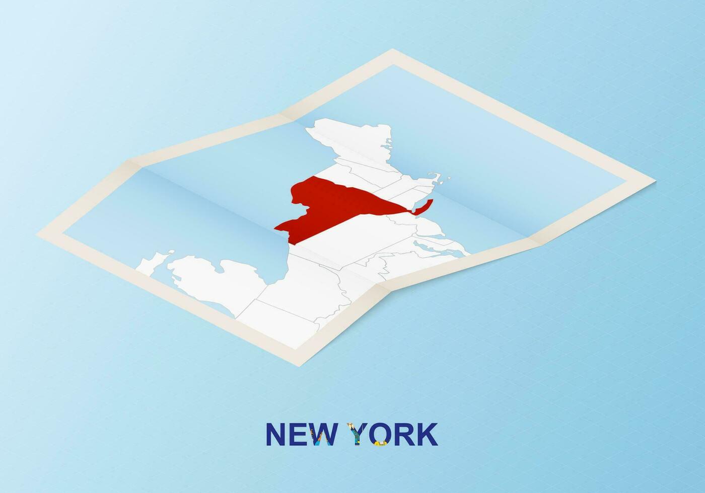 Folded paper map of New York with neighboring countries in isometric style. vector