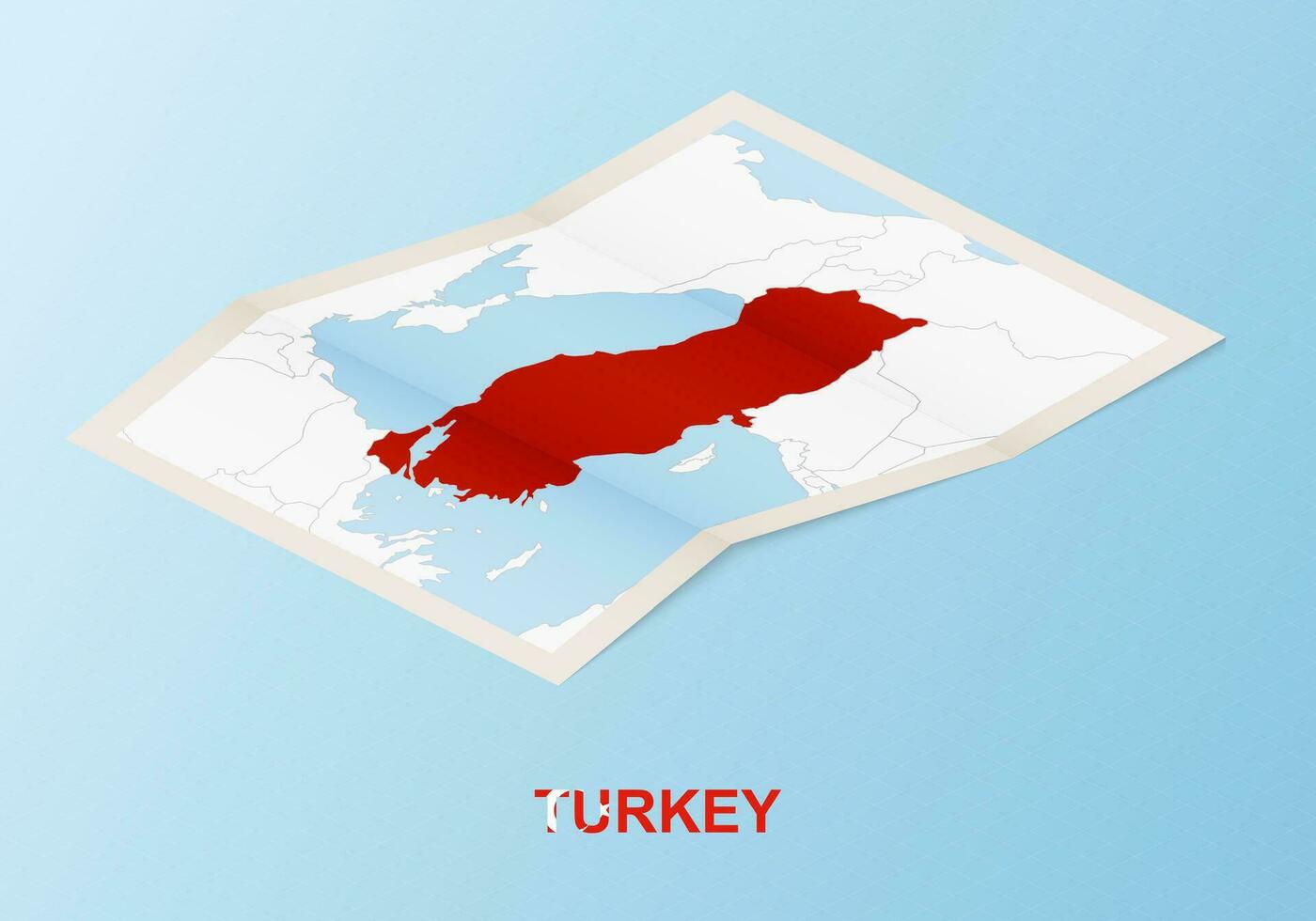 Folded paper map of Turkey with neighboring countries in isometric style. vector