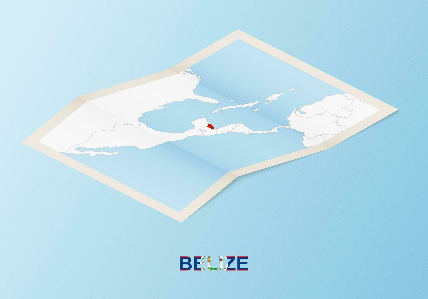 Folded paper map of Belize with neighboring countries in isometric style. vector