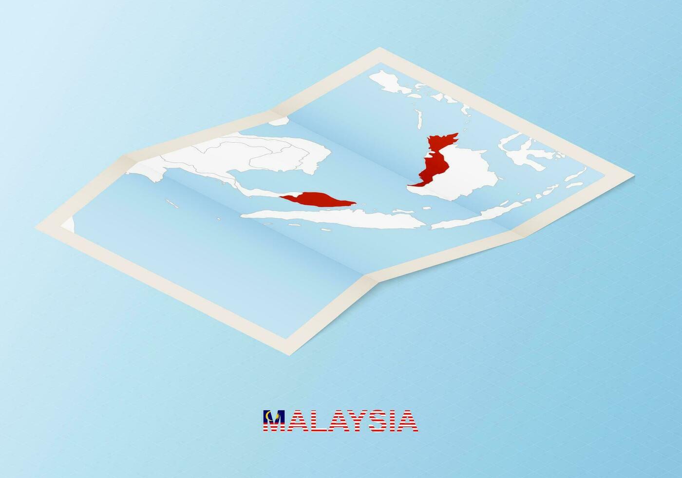 Folded paper map of Malaysia with neighboring countries in isometric style. vector