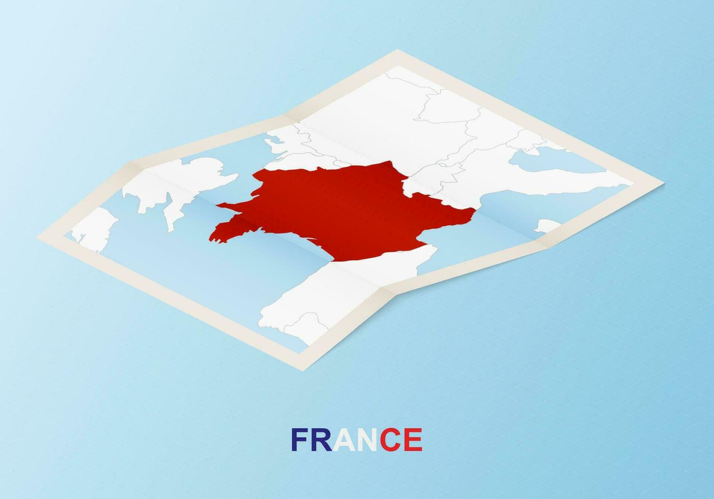 Folded paper map of France with neighboring countries in isometric style. vector